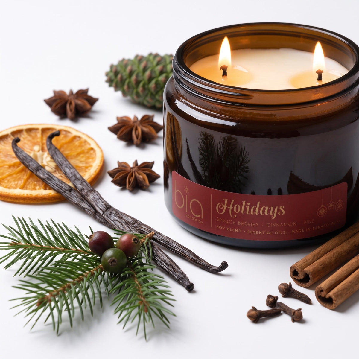 "Holidays" Soy Candle — Cinnamon, Orange & Pine