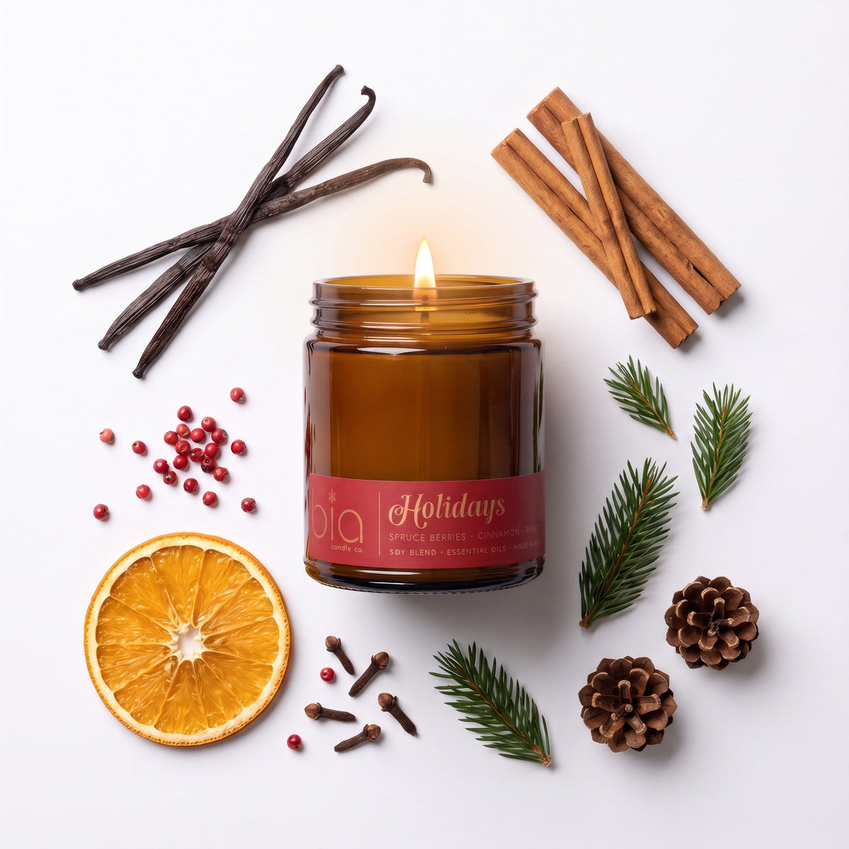 "Holidays" Soy Candle — Cinnamon, Orange & Pine