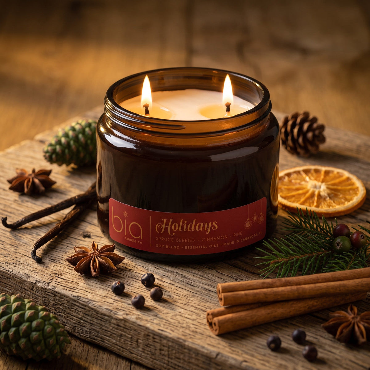 "Holidays" Soy Candle — Cinnamon, Orange & Pine