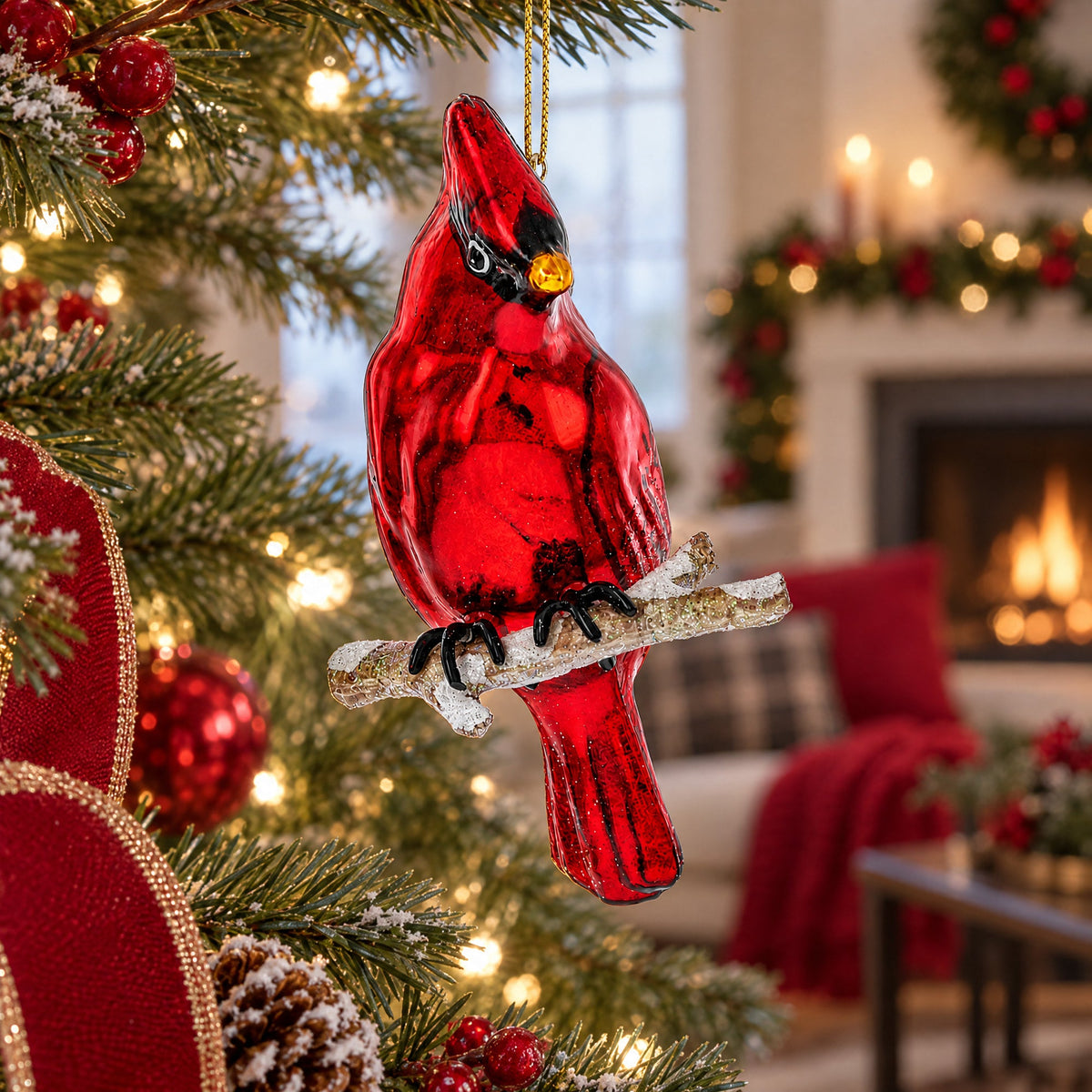 Red Cardinal Blown Glass Ornament