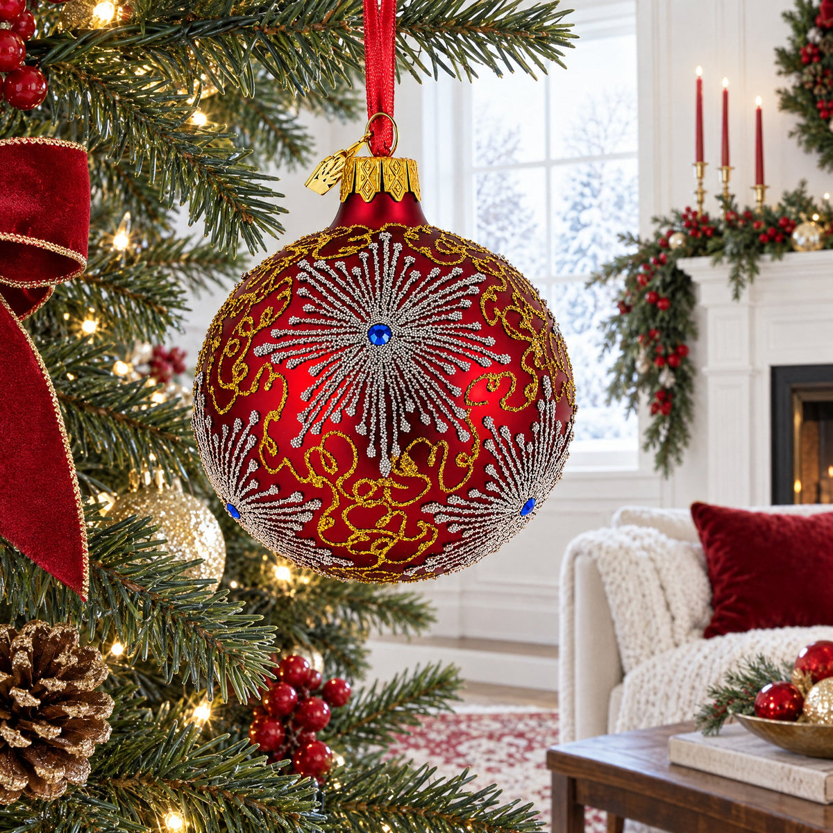 Jeweled Snowflake Glass Ornament